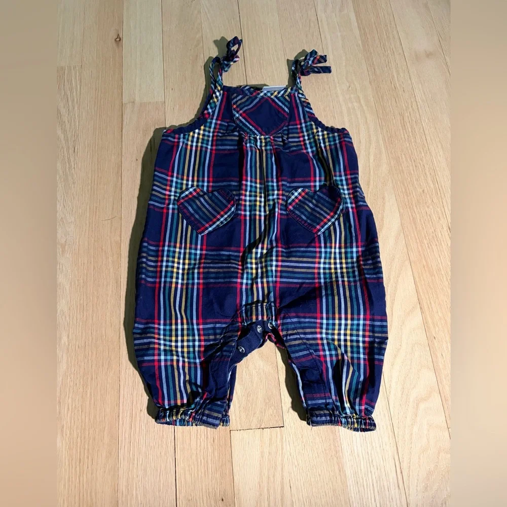 Hanna Andersson Plaid Romper 3-6 Months Heart Pockets Baby One Piece